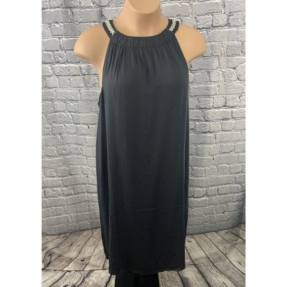 J. Jill Dresses & Skirts - J. Jill NWT 2X Black Halter Dress Beaded Strap Sleeveless Shift Knee Length